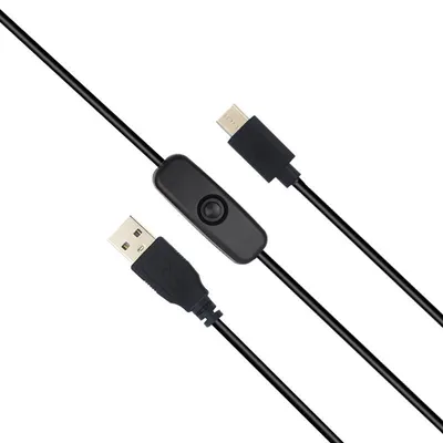Produktbild von BerryBase USB DC-Kabel mit Schalter A Stecker - USB Typ C Stecker 1,0m schwarz