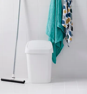 Image de Poubelle avec couvercle basculant, 10 litres, blanche, pour cuisine et salle de bain