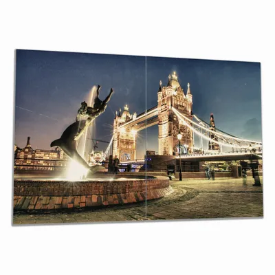 Produktbild von Wallario Herdabdeckplatte aus Glas, Größe 80 x 52 cm 2-teilig, Motiv London - Tower Bridge bei Nacht