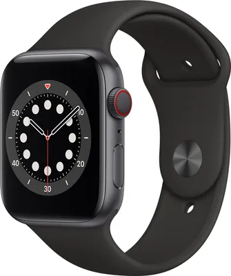 Produktbild von Apple Watch Series 6 44mm (A2376) Space Gray Alu Sport Band Black CEL Neu