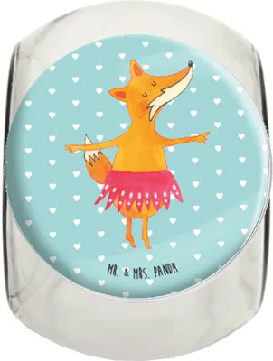Produktbild von Mr. & Mrs. Panda Bonbonglas Fuchs Ballerina XL 2000ml - Türkis Pastell - Geschenk, Kaffeedose, Bonboniere, Vorratsbehälter, Frischhaltedose, Süßigkeiten Glas, Tanzen