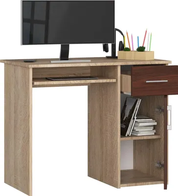 Image de Akord Bureau Pin 1 Tiroir 1 Placard Droit Sonoma/Wengé 90X50X74
