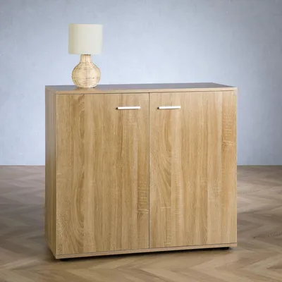 Produktbild von Kommode CHICAGO mit 2 Türen, moderne Anrichte in Sonoma Eiche, Sideboard Mehrzweckschrank für Wohnzimmer