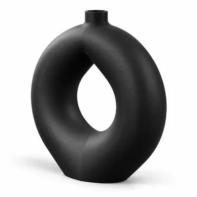 Produktbild von Donut Vase oval mit Öffnung – moderne Deko-Vase für Trockenblumen & Pampasgras, ca. 23 cm hoch – Schwarz, glatt