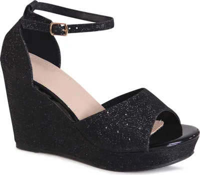 Produktbild von topschuhe24 3176 Damen Glitzer Sandalen Plateau Sandaletten, Farbe:Schwarz, Größe:38 EU