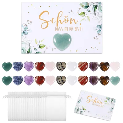 24er Set Gastgeschenke mit Herzsteinen und Karte