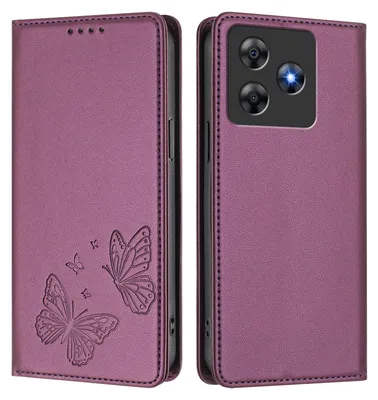 Image de Étui en cuir pour Blackview Wave 8 / Wave 8C, motif papillon, étui portefeuille à rabat avec support, violet