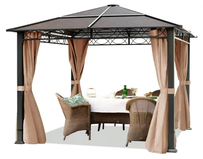 Immagine prodotto di TOOLPORT Gazebo da giardino 3x3 m tetto Hardtop 6 mm policarbonato 4 teli laterali color ocra