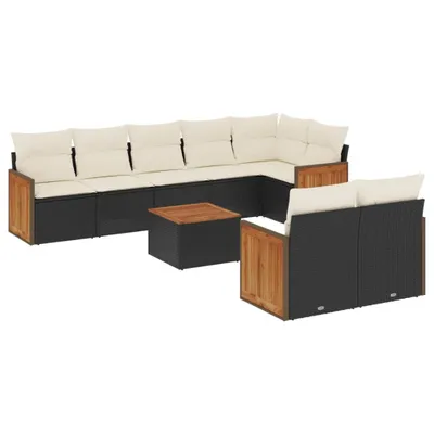 Produktbild von vidaXL 9-tlg. Garten-Sofagarnitur mit Kissen Schwarz Poly Rattan