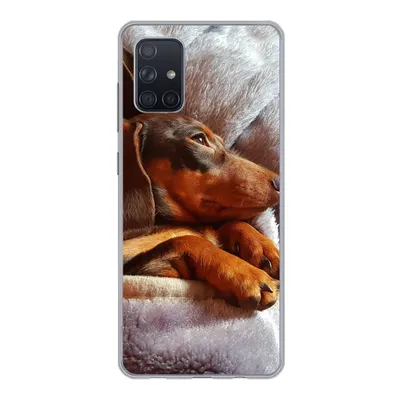 Produktbild von MuchoWow® Handyhülle Schutzhülle Hülle für Samsung Galaxy A51 Niedlicher Dackel liegt unter der Bettdecke Silikon Softcase Handy Hülle - Schutzabdeckung