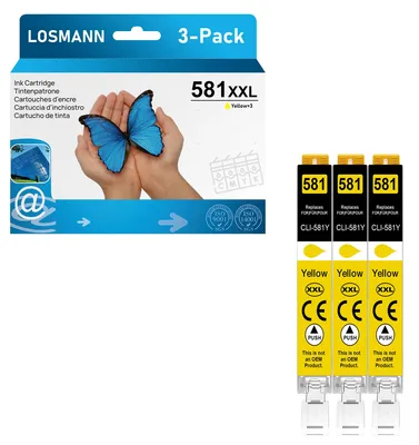 Produktbild von LOSMANN 3X Gelb Druckerpatronen Kompatibel für Canon CLI-581 XXL Y für Pixma TS6350 TS6150 TS8150 TS8250 TS6250 TS705 TS705a TS8151 TS6151 TS8152 TS8300 TS9150 TS9155 TS9550 TR7550 TR8550