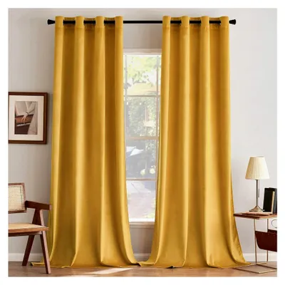 Produktbild von Senfgelb Samtvorhang Ösen 2er Set 140x245, blickdichte Samtvorhänge für Schlafzimmer und Wohnzimmer
