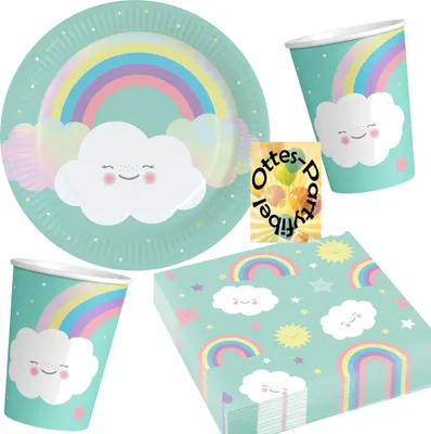 Produktbild von Rainbow-Regenbogen-Party-Set 36tlg. für 8 Gäste Teller Becher Servietten