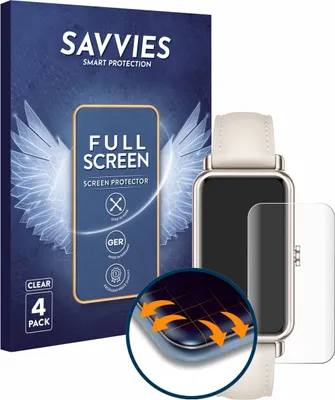 Produktbild von 4x Savvies Fullscreen Schutzfolie für Huawei Watch Fit mini Displayschutz Folie Fullcover Klar Transparent