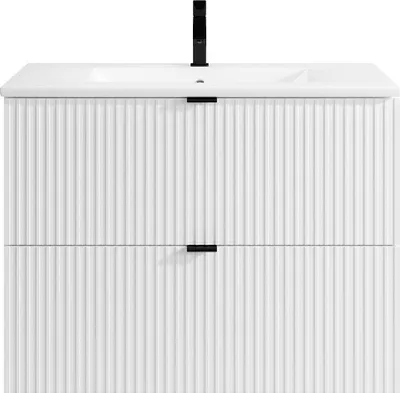 Produktbild von Waschbeckenunterschrank hängend mit Einbauwaschbecken - Streifenoptik - Weiß - 80 cm - ZEVINI