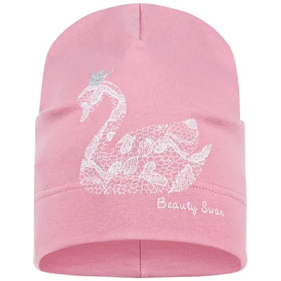 Produktbild von Mütze Übergangsmütze Beanie Mädchen Druck, Schwan_Altrosa
