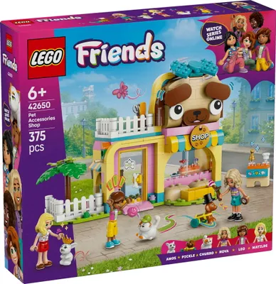 Productafbeelding van LEGO Friends winkel voor huisdierbenodigdheden - met een hond, kat en konijn als dierenfiguren, 3 minifiguren en veel accessoires voor de verzorging van huisdieren - een cadeau voor meisjes en jongens vanaf 6 jaar - 42650