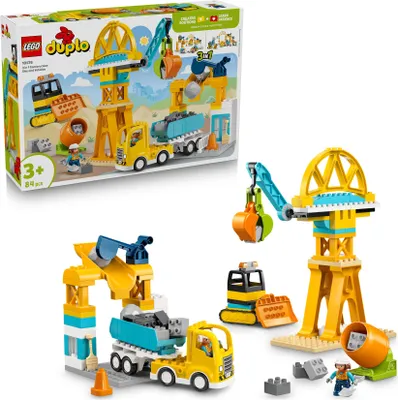 Produktbild von LEGO DUPLO 3-in-1 Baustelle mit Baufahrzeugen - Kleinkinder Lernspielzeug zur Förderung der Feinmotorik - inkl. Lastwagen, Kränen und Baggern - Geschenk für Jungen und Mädchen ab 3 Jahren - 10476