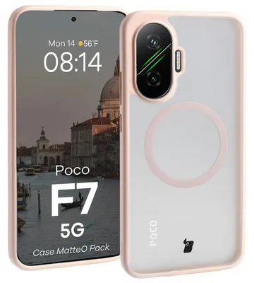Produktbild von Schutzhülle mit Magnetring + gehärtetem Glas für Xiaomi POCO F7, Bizon MatteO Pack, Getönt-Rosa