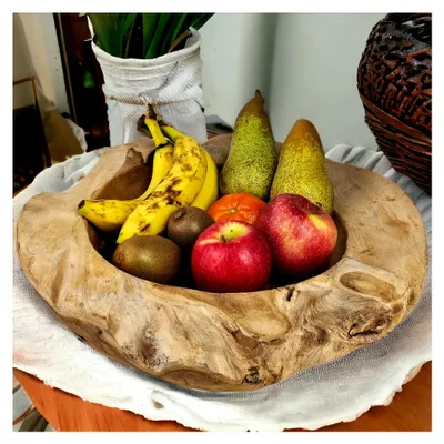 Produktbild von Holzschale aus Teakholz 40 cm - handgefertigte Wurzelholz-Dekoration