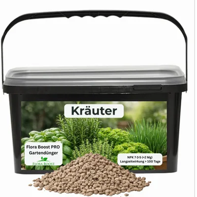 Produktbild von Flora Boost PRO Kräuterdünger, Langzeitdünger NPK 7-3-5, 1 kg