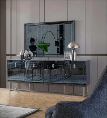 Produktbild von Schwarz-Graue Esszimmer Möbel Rechteckiger Esstisch 4x Textil Stühle