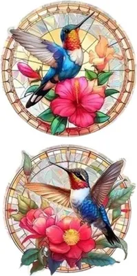 Produktbild von GKA 2 Stück XXL Fensterbild Kolibri und Lotusblüte 27 cm Sonnenfänger Lichtfänger Fensteraufkleber selbstklebend ablösbar wiederverwendbar