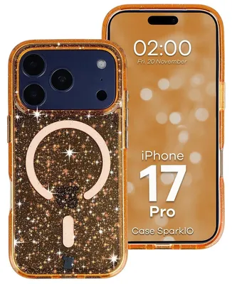 Produktbild von Glitzer Hülle mit Magnetring für iPhone 17 Pro, Bizon Case SparklO, Transparent-Orange mit Glitzer