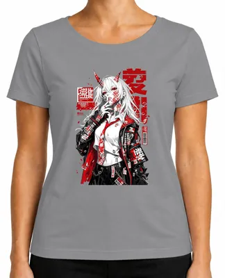Zdjęcie produktu dla Koszulka damska w stylu streetwear, inspirowana anime o demonach, w japońskim stylu gotyckim, z motywami Y2K i mangi. Kolor: szary. Rozmiar: XL
