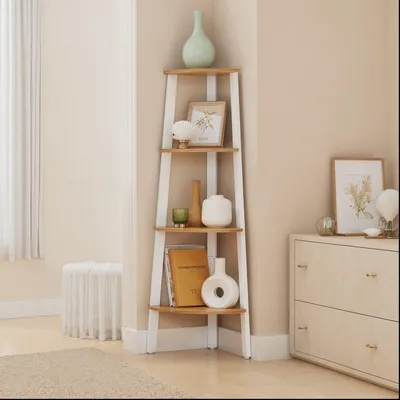 Immagine prodotto di Libreria angolare a 4 ripiani – salvaspazio – dimensioni: 33,4 x 33,4 x 125 cm
