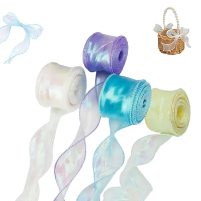 Organza-Lint 4 Rollen, 4 cm x 9 m, glänzend, transparent, 4 Farben