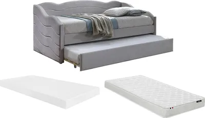Produktbild von Ausziehbares Bett 2 × 90 × 190 cm - Velours - beige mit Matratze - LENVIA