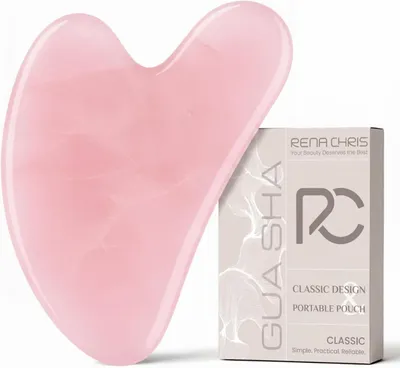 Produktbild von Chris Gua Sha Stein, 100% natürlicher Rosenquarz-Gua Sha, Gesichts-Massagegeräte zur Straffung der Kieferpartie und zur Reduzierung von Schwellungen
