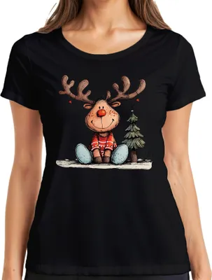 Produktbild von Rudolph Rentier Rotnase Weihnachtsbaum süßes Weihnachten Geschenk Damen T-Shirt, Schwarz, XL