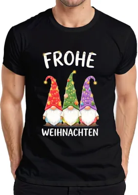 Produktbild von Frohe Weihnachten Wichtel Gnom Weihnachtsmütze Lichterketten Herren T-Shirt, Schwarz, L