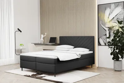 Produktbild von Kaiser Möbel Boxspringbett 180x200 mit bettkasten und matratze+topper, Schlafzimmerbett RUGIA Dunkelgrau