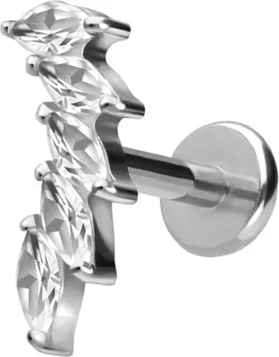 Produktbild von Ohrpiercing, Nasenpiercing Titan Labret mit Push Fit 5 EINGEFASSTE KRISTALLTROPFEN Silber Stablänge: 8mm | Stabstärke: 1,2mm