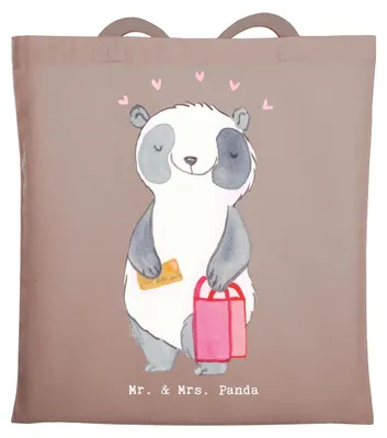 Produktbild von Mr. & Mrs. Panda Shopping Tasche Panda Shopping - Braun Pastell - Geschenk, Stoffbeutel, Laptoptasche, Tote Bag, Shoppen, Büchertasche, Einkaufen, Beutel, Einkaufstasche