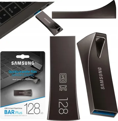 Zdjęcie produktu dla Samsung MUF-128BE, 128 GB, USB Typu-A, 3.2 Gen 1 (3.1 Gen 1), 400 MB/s, Bez zatyczki, Czarny, Szary