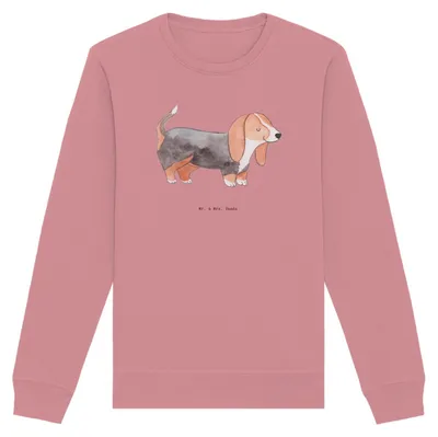Produktbild von Mr. & Mrs. Panda Baumwoll Pullover Basset Hound Moment Größe XS - Canyon Pink - Geschenk, Pulli, Sweatshirt, Sweater, Nachhaltiger