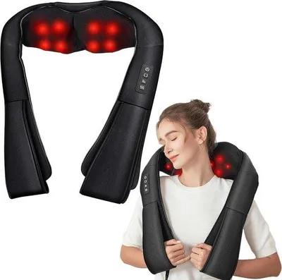 Produktbild von Nackenmassagegerät mit Wärme – Schulter-Shiatsu – Linderung von Muskelverspannungen – 3 Intensitätsstufen – 38 x 15 x 10 cm – Schwarz