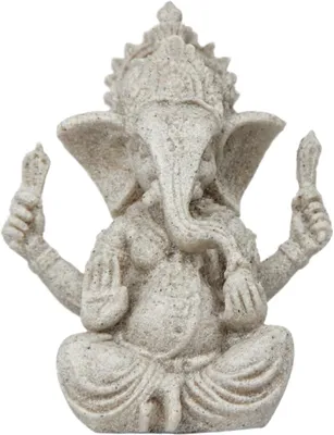 Imagen del producto de Figura de Ganesha, hecha de arenisca y resina, con dimensiones de 3 x 6 x 9,5 cm. Pequeña estatua de Buda para decoración
