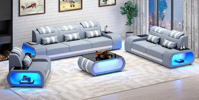 Produktbild von Sofagarnitur Mit LED 321 Sitzer Grau Set JVmoebel