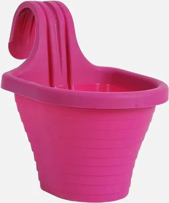 Image de Pot de fleurs pour balcon avec crochet, 3 L, fuchsia, durable, résistant aux UV, sans BPA, avec trous de drainage, 22,2 x 28 x 16,6 cm