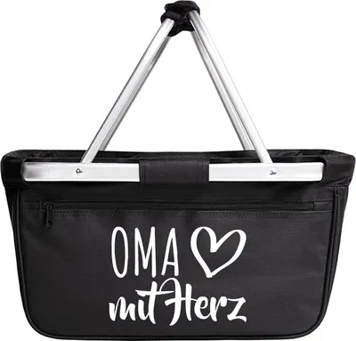 Produktbild von Huuraa Einkaufskorb Oma mit Herz 20 Liter Black faltbarer Tragekorb Geschenkidee