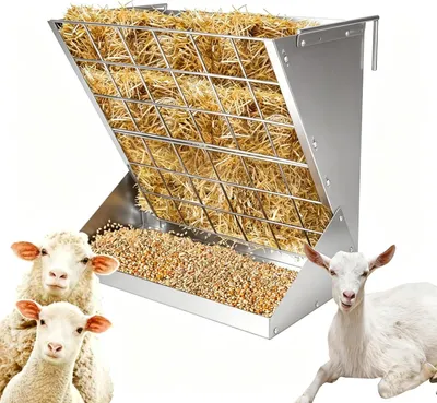 Produktbild von Hooitrog für Schafe und Ziegen, große Metall-Futterwanne, mit Futterrost und Haken, 2-in-1 Futterlösung