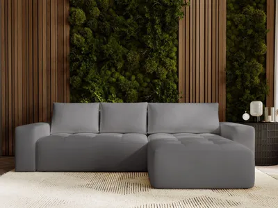 Produktbild von GrainGold Ecksofa L-Form Portland Rechts - Ecksofa mit Schlaffunktion, Bettkasten - Moderne Ecksofa, Wohnzimmer Sofa - Eckcouch Dunkelgrau (Trinity 6981)