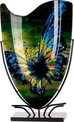 Produktbild von GILDE Bodenvase rechteckig Schmetterling blau, grün H. 57 cm, 61430