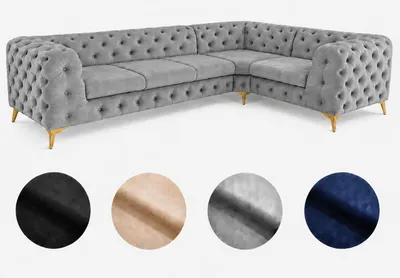 Produktbild von Ecksofa Moet L-Form hellgrau 323x202 cm groß – Wohnlandschaft modern, gesteppt, Bonellfederkern, frei stellbar