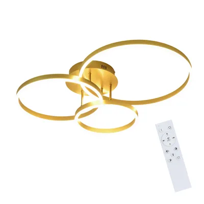Produktbild von ZMH LED Deckenleuchte Dimmbar 82CM Gold Schlafzimmerlampe mit Fernbedienung Deckenlampe 74W 3 Ring Deckenbeleuchtung für Schlafzimmer Küche